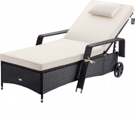 Zahradní lehátko z polyratanu 193x90x43cm | černé/krémové č.1