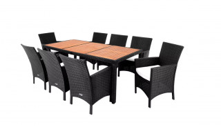 Zahradní sedací souprava Rome z polyratanu 9dílná | černá akáciová