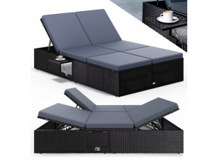 Zahradní lehátko z polyratanu 200x115x33cm | černá + antracitová č.1