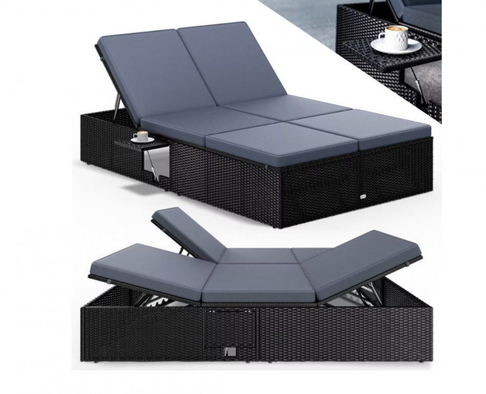 Zahradní lehátko z polyratanu 200x115x33cm | černá + antracitová