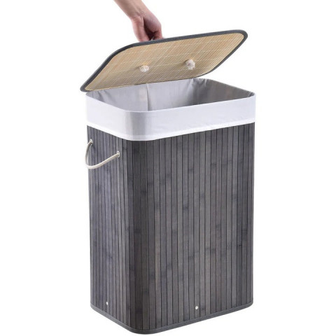 Bambusový koš na prádlo s víkem 72 L | šedý č.6