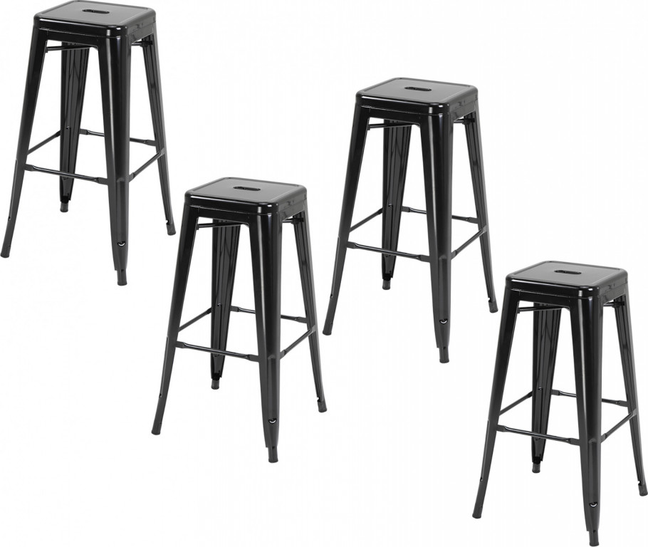 Barové židle s podnožkou, 4 kusy | černé
