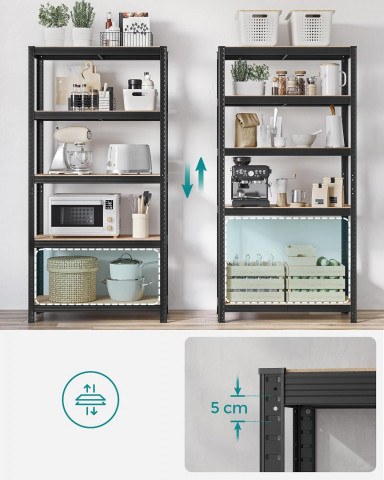 Nastavitelný pětipatrový regál sada 2ks 180 x 90 x 40 cm | černý č.3