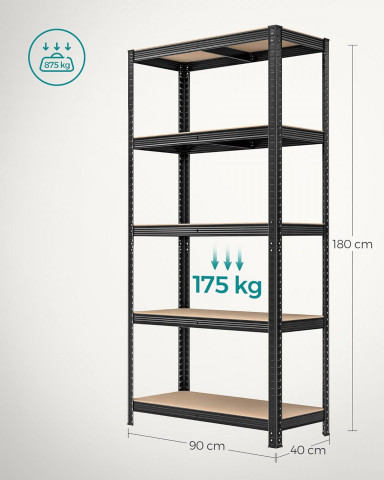 Nastavitelný pětipatrový regál sada 2ks 180 x 90 x 40 cm | černý č.4