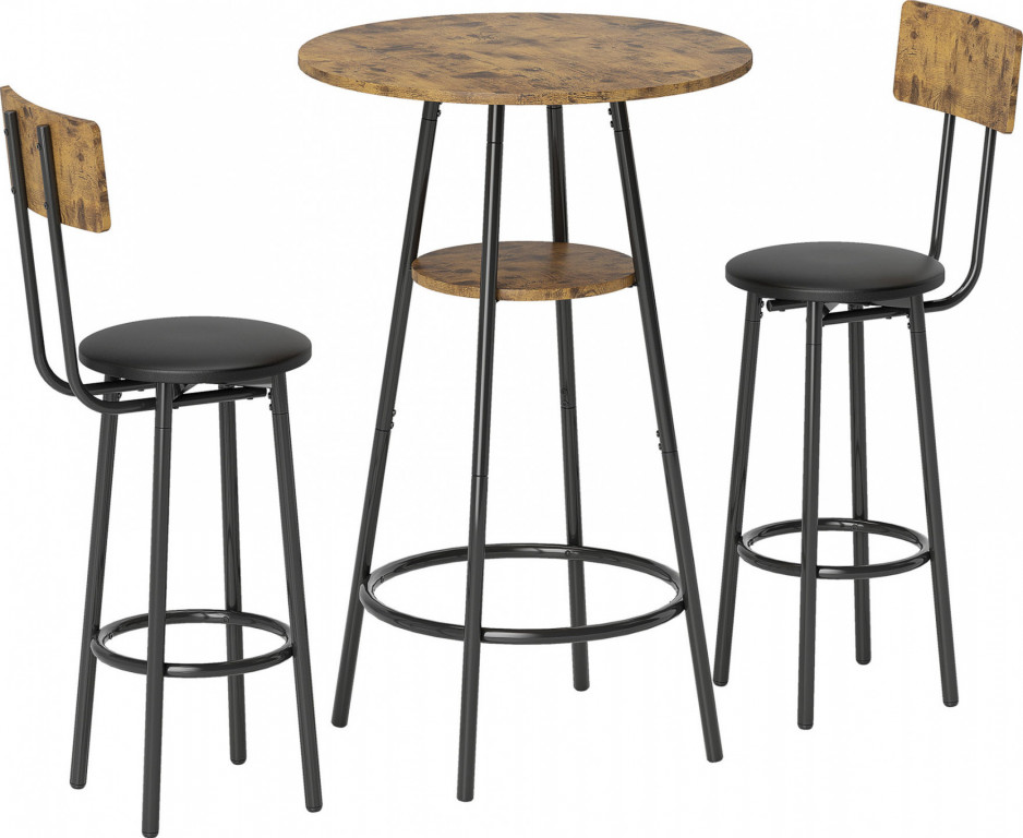 Barový stůl se 2 židlemi | rustikálně hnědý