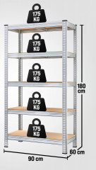 Regál pro vysoké zatížení 180x90x60cm | pozinkovaný kov č.2