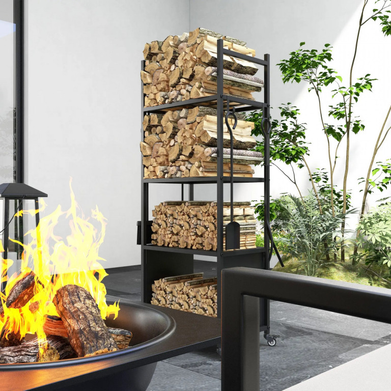 Regál na palivové dřevo 45 x 30 x 118 cm | černý