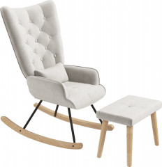 Houpací křeslo s taburetem a bederním polštářkem | krémově bílé č.1