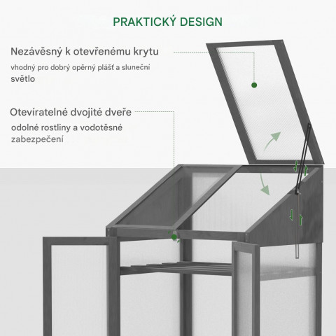 Mini dřevěný skleník 70x50x120 | šedý č.3