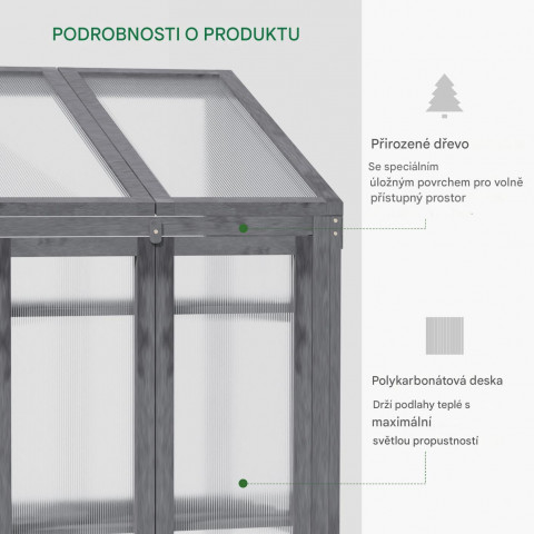 Mini dřevěný skleník 70x50x120 | šedý č.4