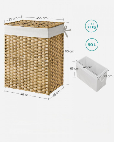 Tkaný ratanový koš na prádlo s víkem 90 L | přírodní č.3