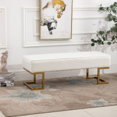 Elegantní lavice z umělé kůže | Bílá + Zlatá č.1