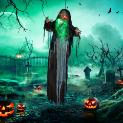 Halloween Závěsná příšera s LED světly | Černá + Bílá č.1