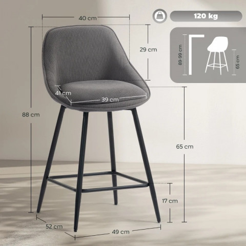 Barové židle s podnožkou, 2 kusy | šedé č.3