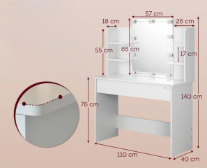 Toaletní stolek Lucia bílý 140x110x40cm s LED osvětlením č.2
