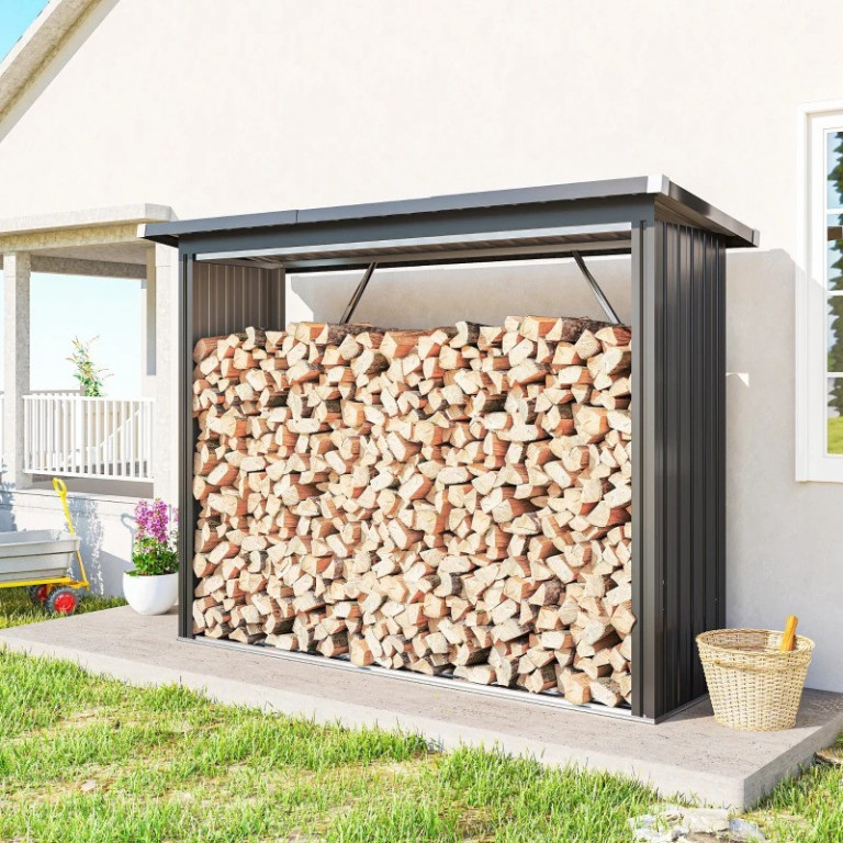 Regál na palivové dřevo 213 x 66,5 x 150 cm | tmavě šedý