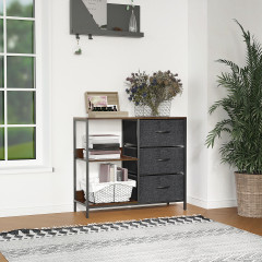 Komoda se 3 látkovými zásuvkami | hnědá + šedá č.1