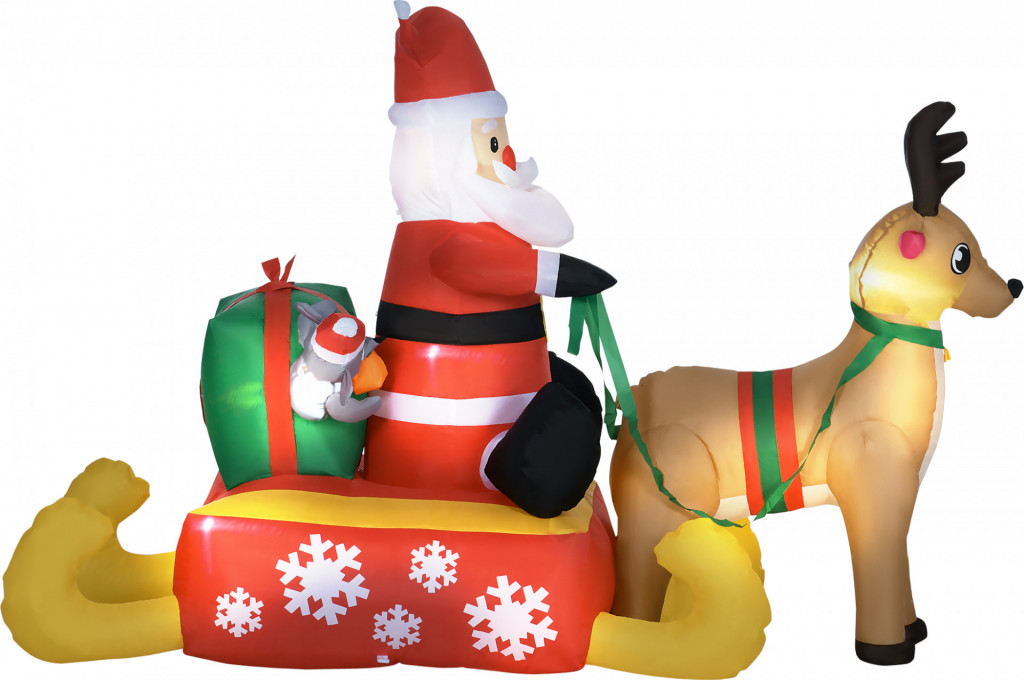 Nafukovací vánoční dekorace - Santa Claus se sobím spřežením LED světly