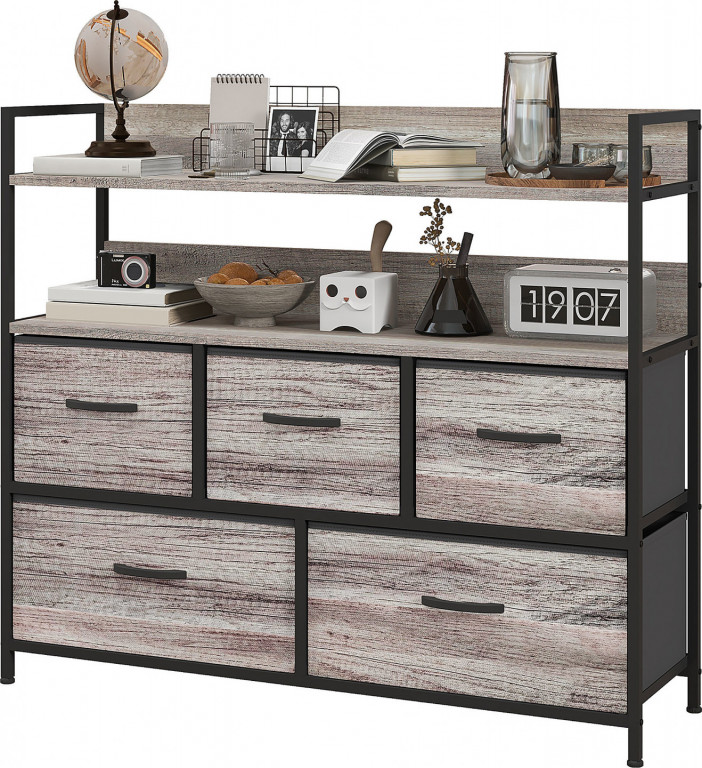 Komoda s 5 látkovými zásuvkami | šedá