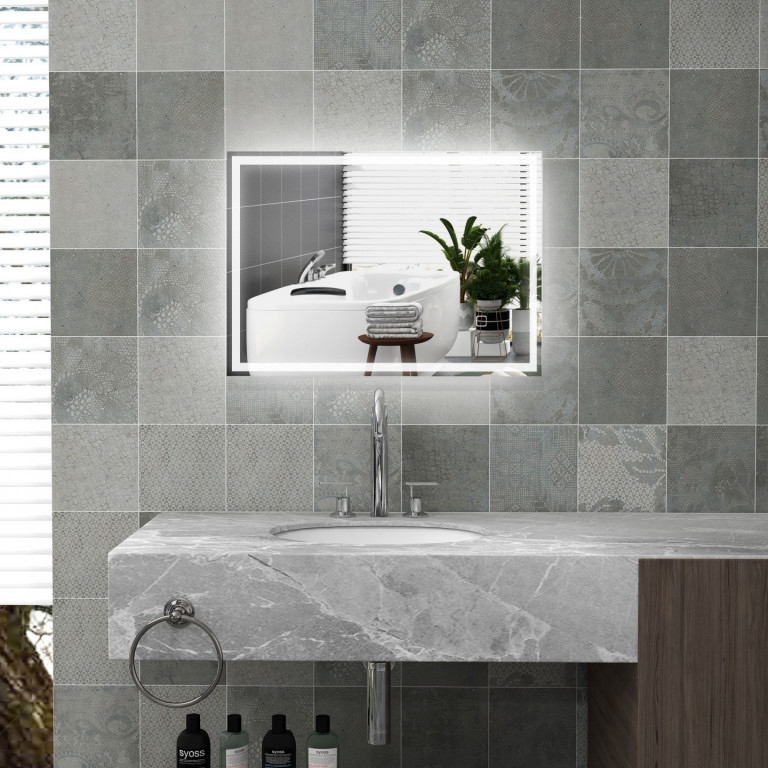 Koupelnové zrcadlo s LED osvětlením 70 x 50 cm | bílé