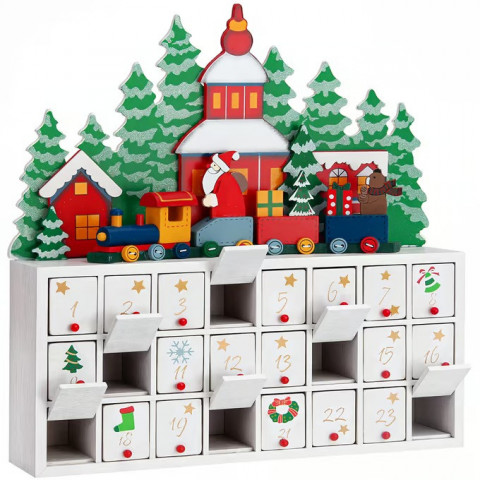 Drevený adventný kalendár Zimná krajina č.2