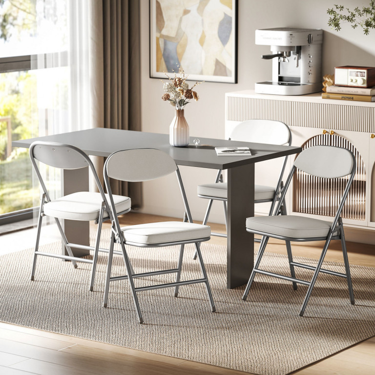 Sada 4 polstrovaných skládacích židlí | krémově bílá