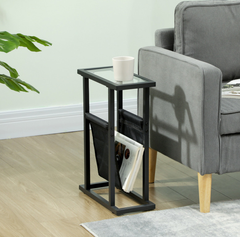 Odkládací stolek s látkovou taškou | černý