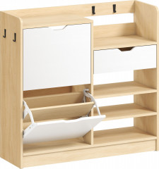 Botník se 2 záklopkami a otevřenými přihrádkami, 93 x 30 x 90 cm | bílý č.1