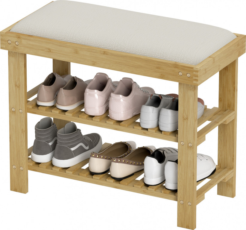 Lavice na boty se sedákem, 60 x 29 x 49 cm | krémově bílá