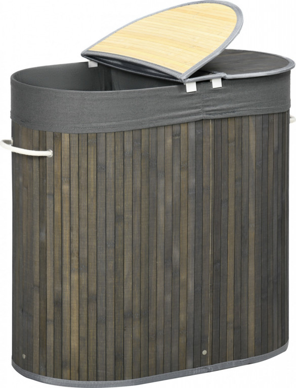 Bambusový koš na prádlo s víkem 100 litrů | šedý