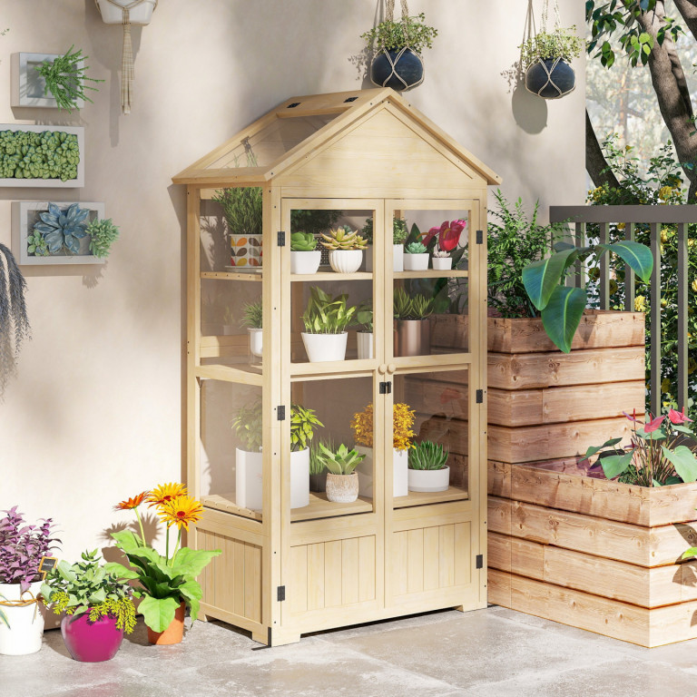 Skleník se střešními okny 100 x 56,5 x 178 cm | přírodní dřevo