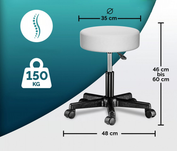 Pojízdná stolička s kolečky otočná o 360° | bílá č.2