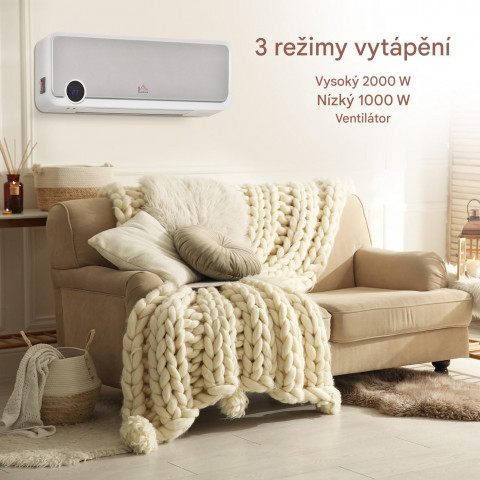 Ventilátorové topidlo pro montáž na stěnu | bílé + stříbrné č.4