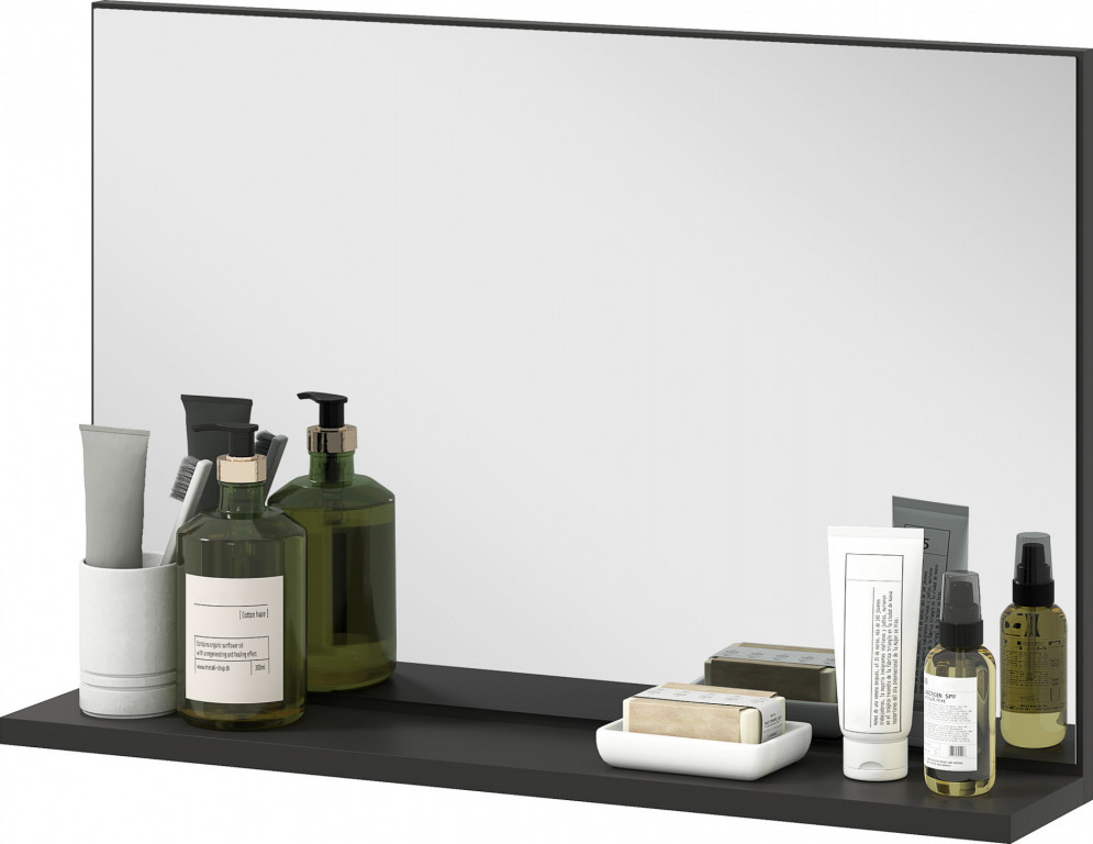 Nástěnné koupelnové zrcadlo s poličkou 60 x 12 x 40 cm | černé