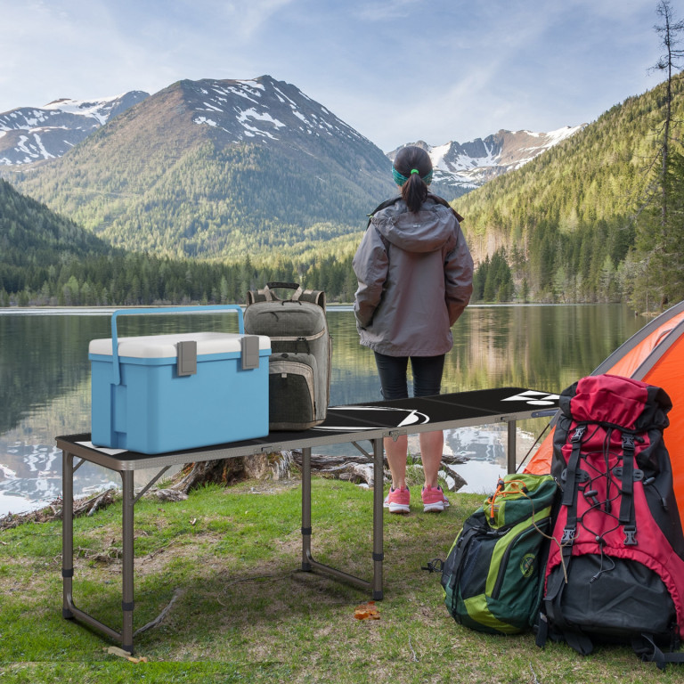 Skládací kempingový stůl 240 x 60 x 54-70 cm | černý