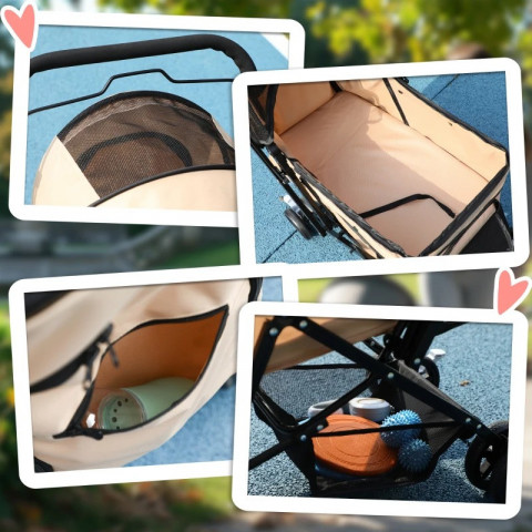 Přepravní kočárek pro psy a kočky, 76,5 x 52 x 95 cm | hnědý č.6