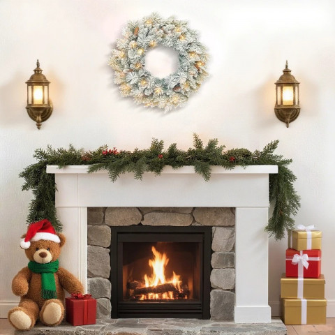 Jedlový vánoční věnec s LED světýlky | zelený + bílý č.2