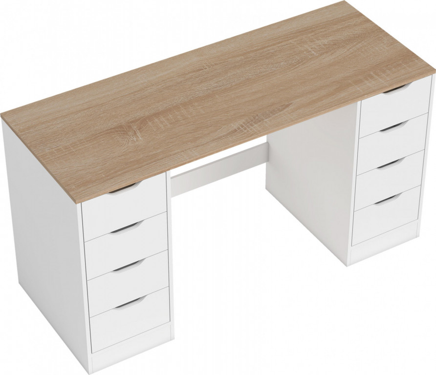 Psací stůl s 8 zásuvkami, 140 x 53 x 75 cm | bílý