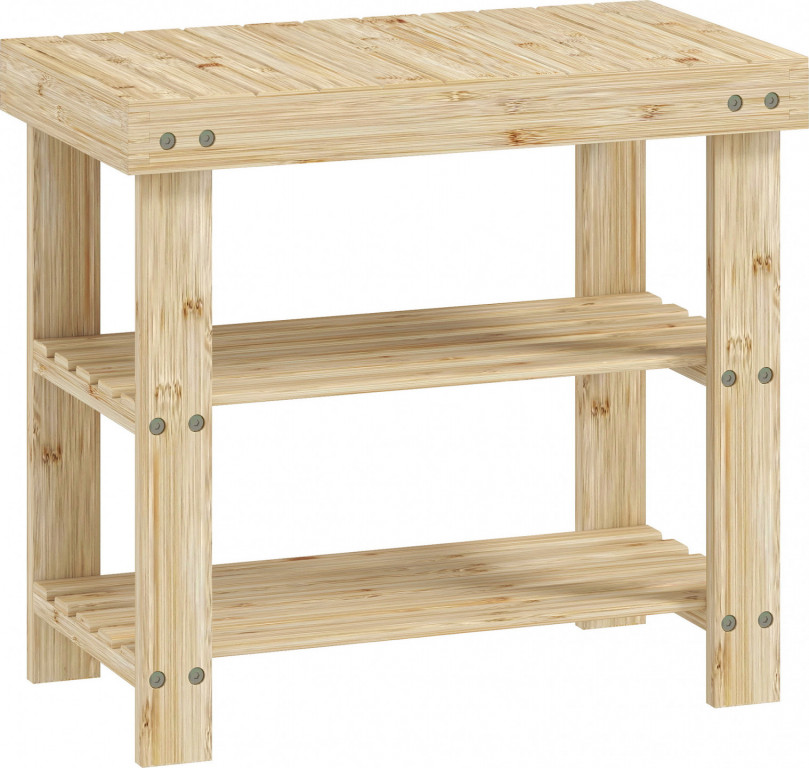 Bambusový botník se 2 policemi a sedákem, 50 x 28 x 45 cm | přírodní