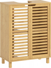 Bambusová umyvadlová skříňka s lamelovými dvířky 60 x 30 x 80 cm | přírodní č.1