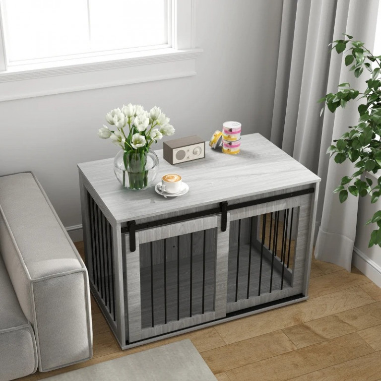 Klec pro psy s posuvnými dveřmi 98 x 58 x 61 cm | šedá