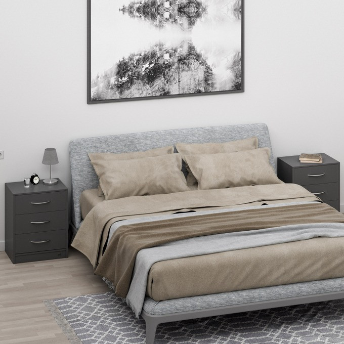 Noční stolek Eloise sada 2 ks 54x39x28cm LED | antracit