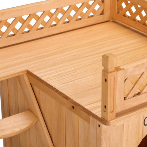 Drevená búda pre psa s balkónom a schodíkmi č.6