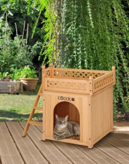 Drevená búda pre psa s balkónom a schodíkmi č.1