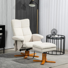 Polohovací masážní křeslo s taburetem | krémově bílé č.1