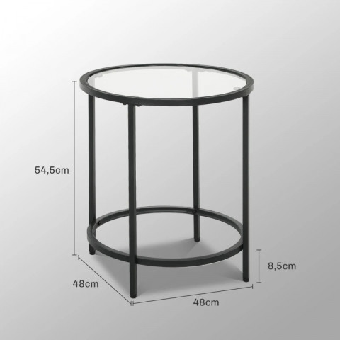 Odkládací kulatý stolek se skleněnou deskou, průměr 48 cm | černý č.4