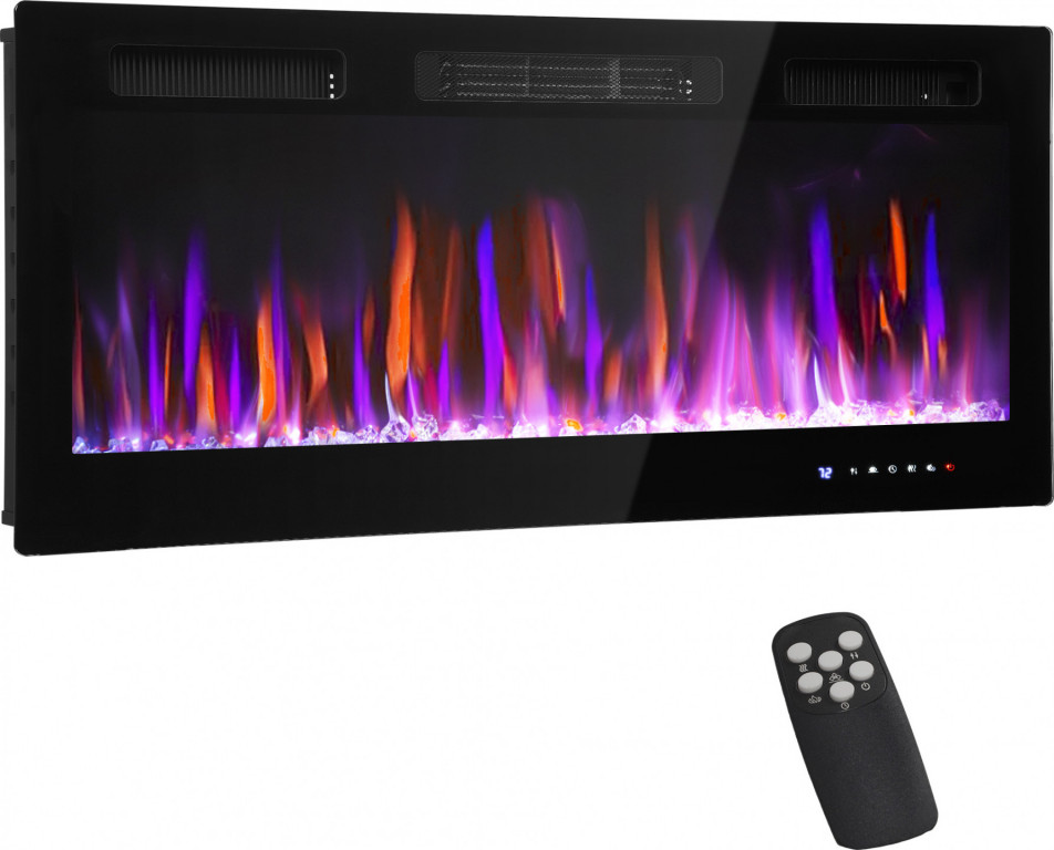 Elektrický krb s ohřevem a 12 barevnými 3D efekty plamene | černý