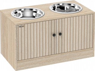 Vyvýšená miska na krmivo s protiskluzovými kroužky | dub + nerez č.1