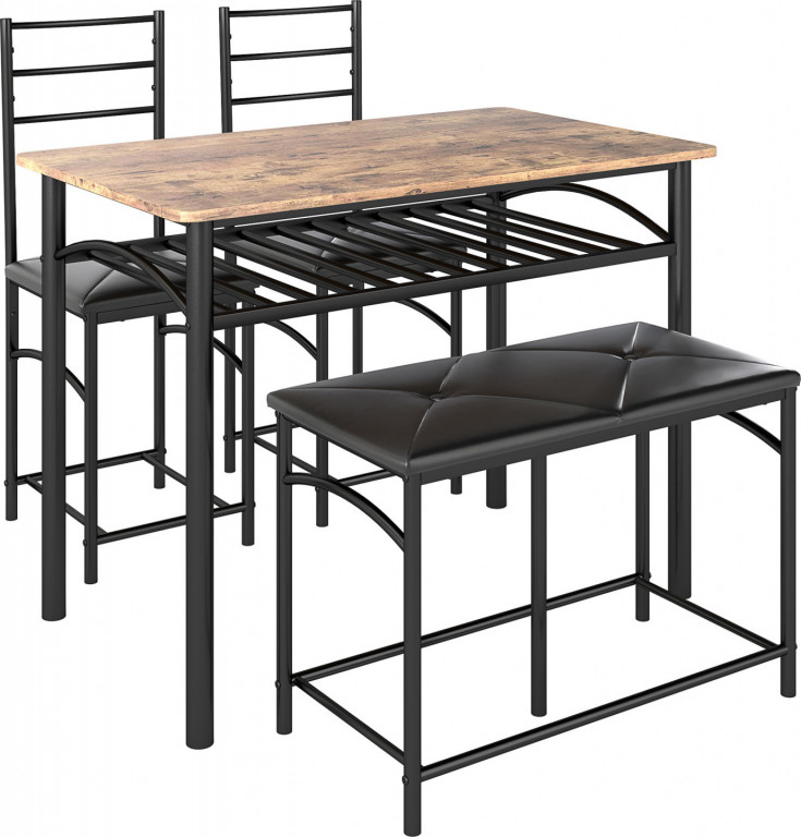 Jídelní stůl se 2 židlemi a lavicí | hnědý