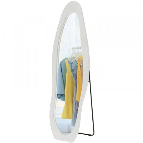 Volně stojící vlnité sametové zrcadlo 160 x 50 cm | bílé č.2